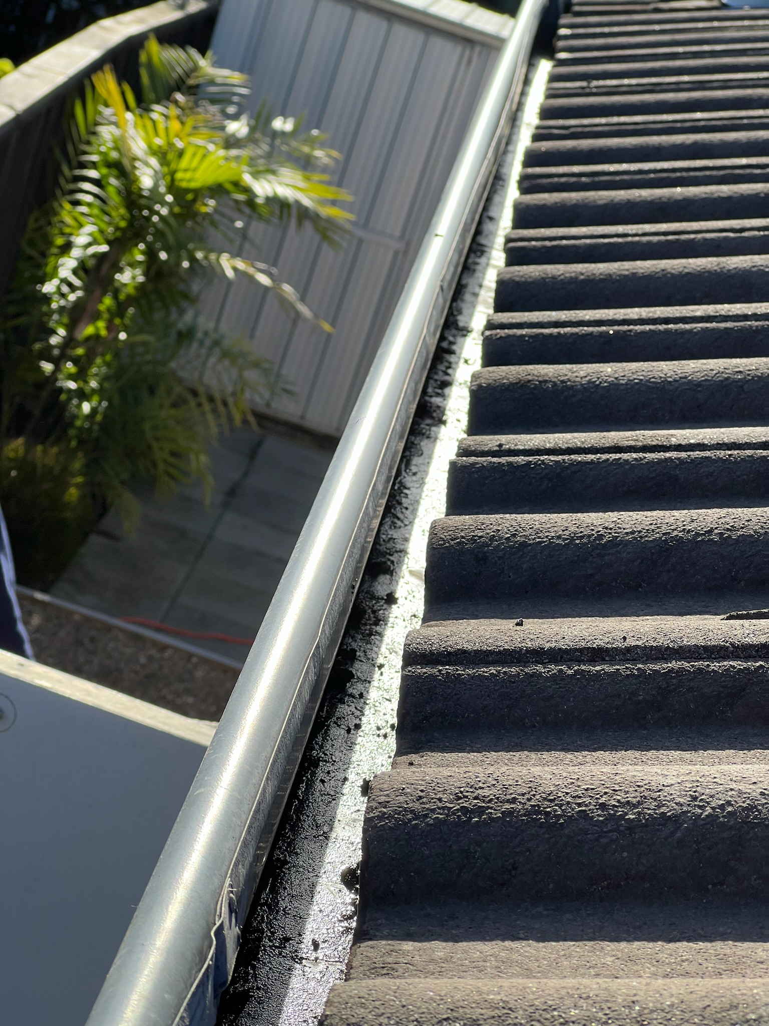 Gutters after cleaning — clear spouting on a coastal home